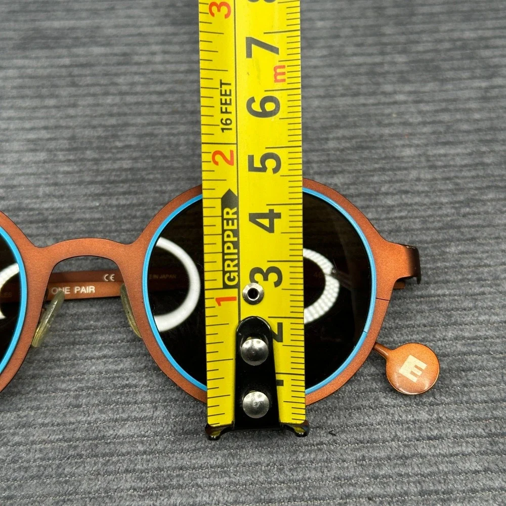 LA Eyeworks Big Time Round Sunglasses Brown Turquoise Blue Metal Made in Japan